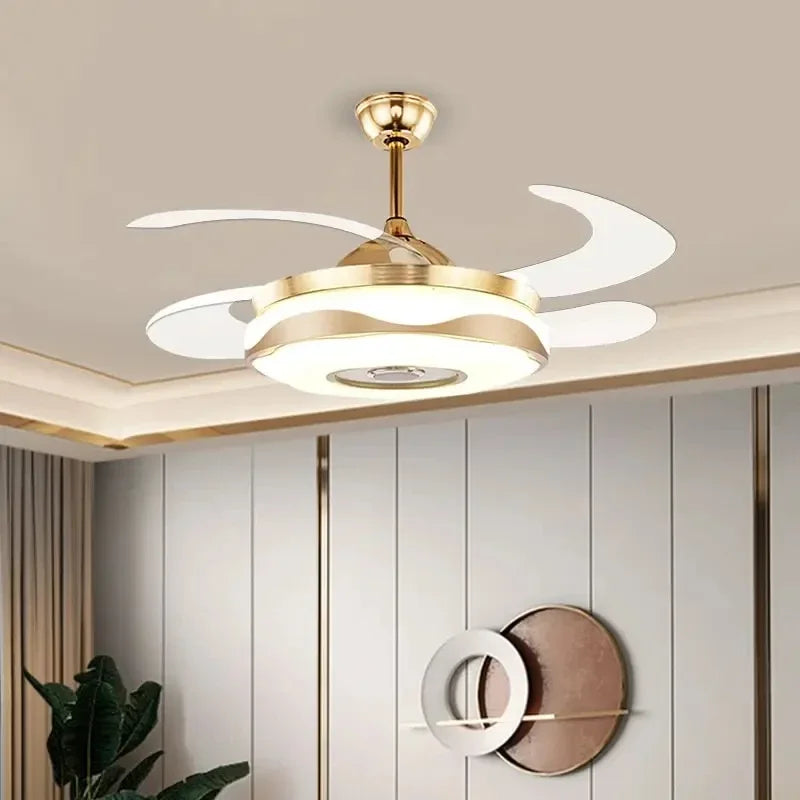 Afralia™ 42" Gold Bluetooth Ceiling Fan Light with Remote & RGB Color Control