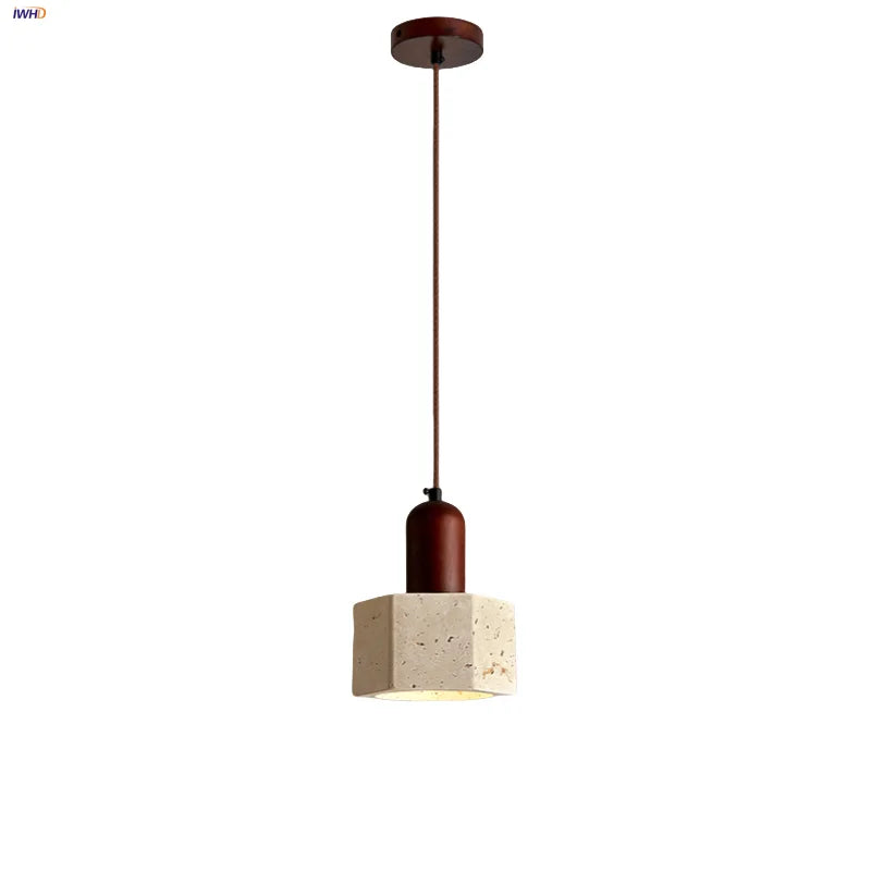 Afralia™ Yellow Travertine Wood Base LED Pendant Lights - Modern Adjustable Hanging Lamp