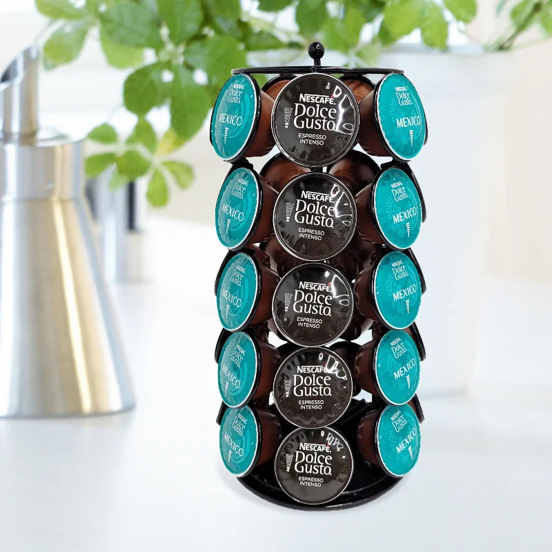Afralia™ Dolce Gusto Capsule Rack: Rotatable Metal Pod Holder Display Shelf for 35 Capsules