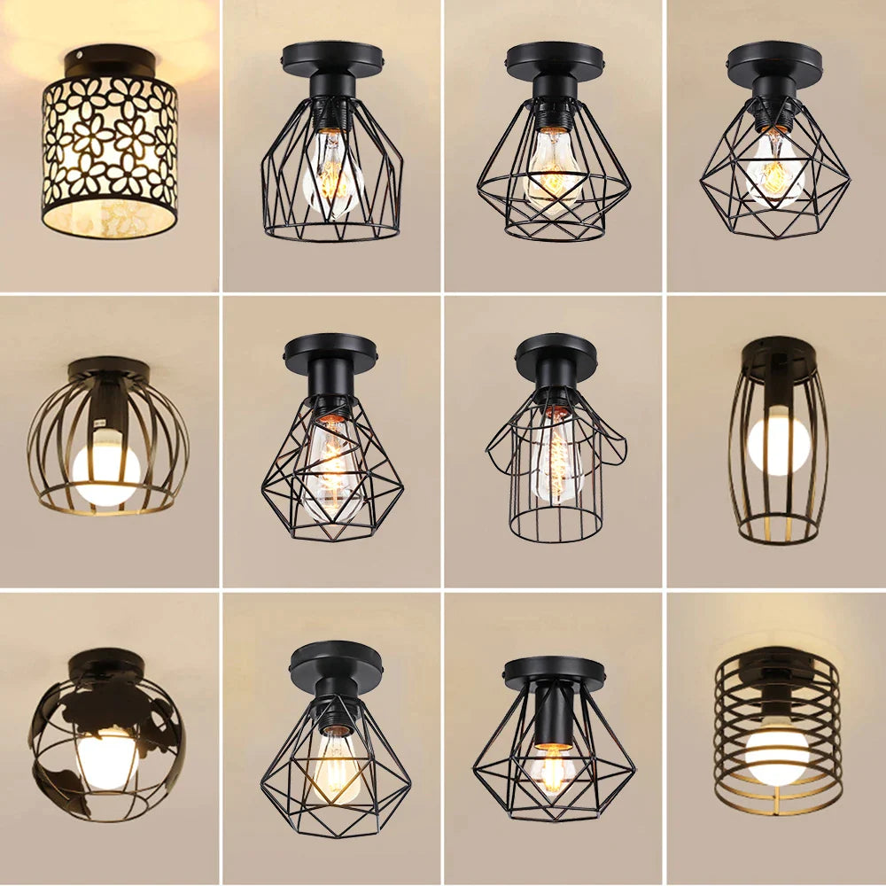 Afralia™ Mini Iron Cage Ceiling Lamp Vintage Industrial E27 Ceiling Light for Home Decor