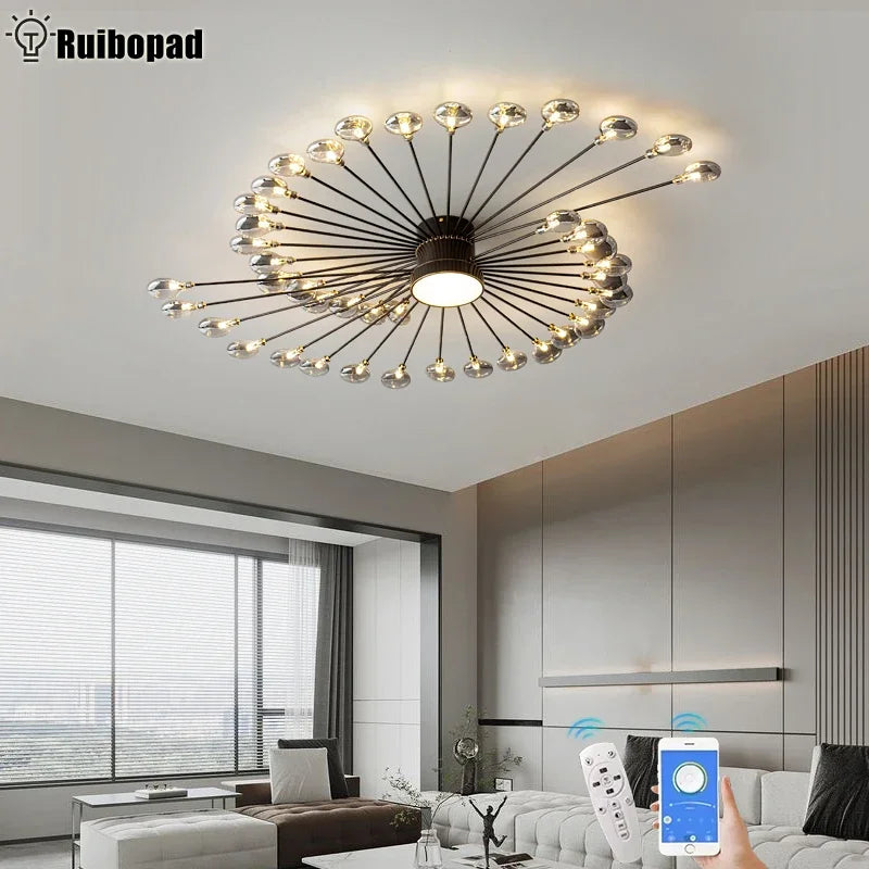 Afralia™ Copper Fireworks LED Ceiling Chandelier for Modern Bedroom and Living Room Decor