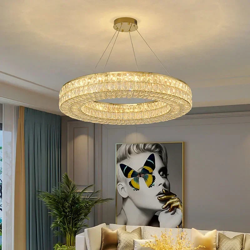 Afralia™ Modern Light Luxury Golden Round Crystal LED Chandelier