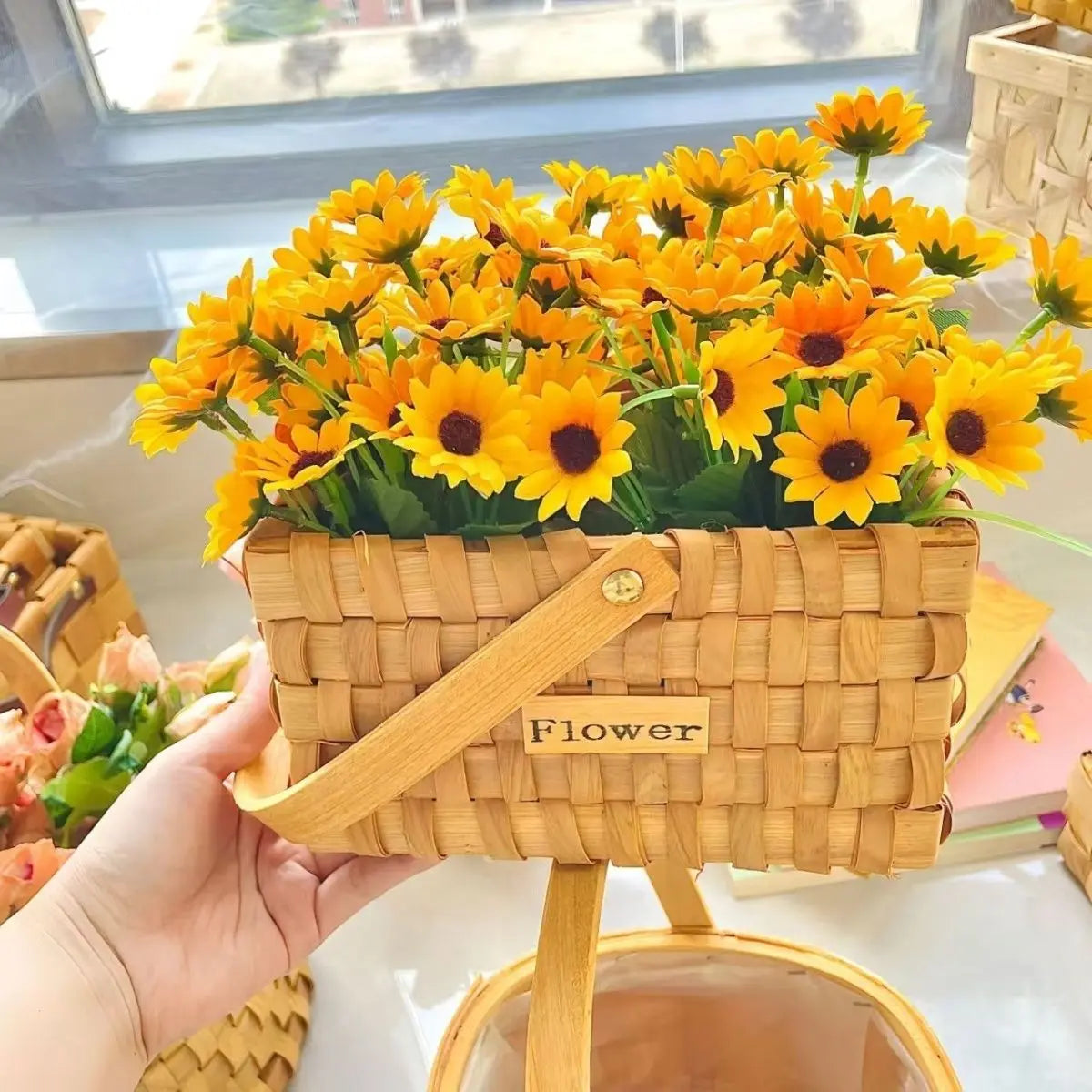 Afralia™ Handmade Bamboo Flower Basket Decor | Decorative Flowers Cachepot