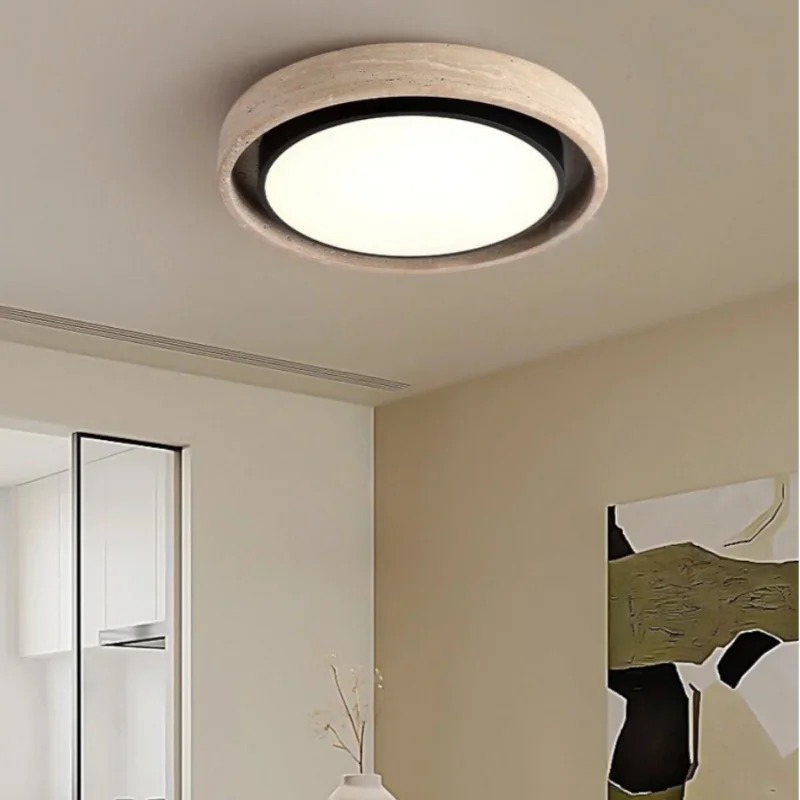 Afralia™ Travertine Round Iron LED Ceiling Light: Modern Nordic Flush Mount Fixture