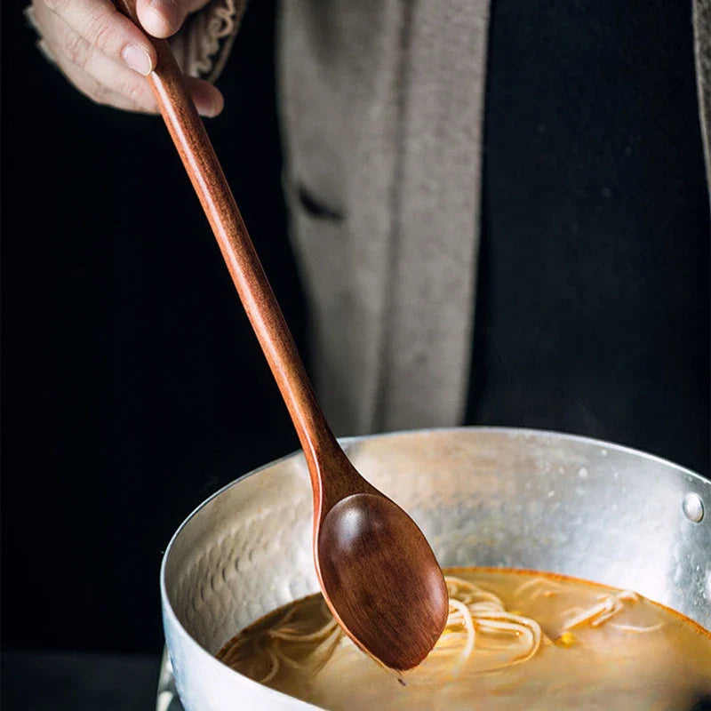 Afralia™ Lotus Wooden Spoon: Eco-Friendly Long Handle Salad Cooking Utensil