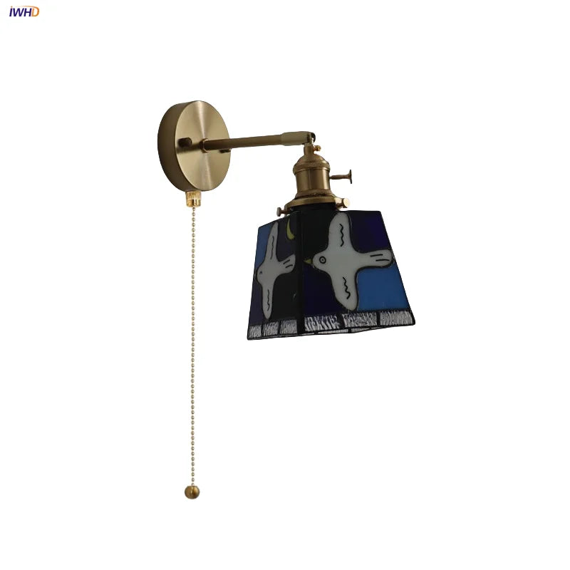 Afralia™ Peace Pigeon Rotatable Wall Lamp - Colorful Tiffany Style Glass, Pull Chain Switch