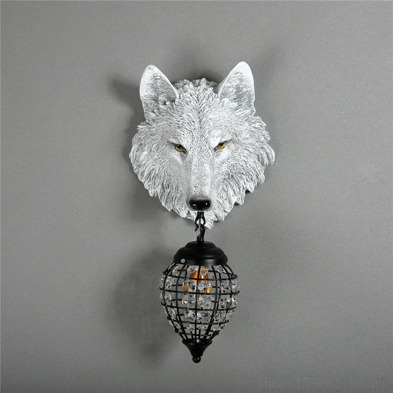 Afralia™ Nordic Wolf Resin Wall Lamp: Industrial Decor Stair Crystal Light