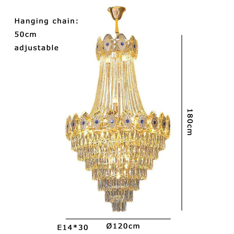 Afralia™ Gold Round Chandelier Dimmable LED Stair Lights Luxury Suspension Lamp