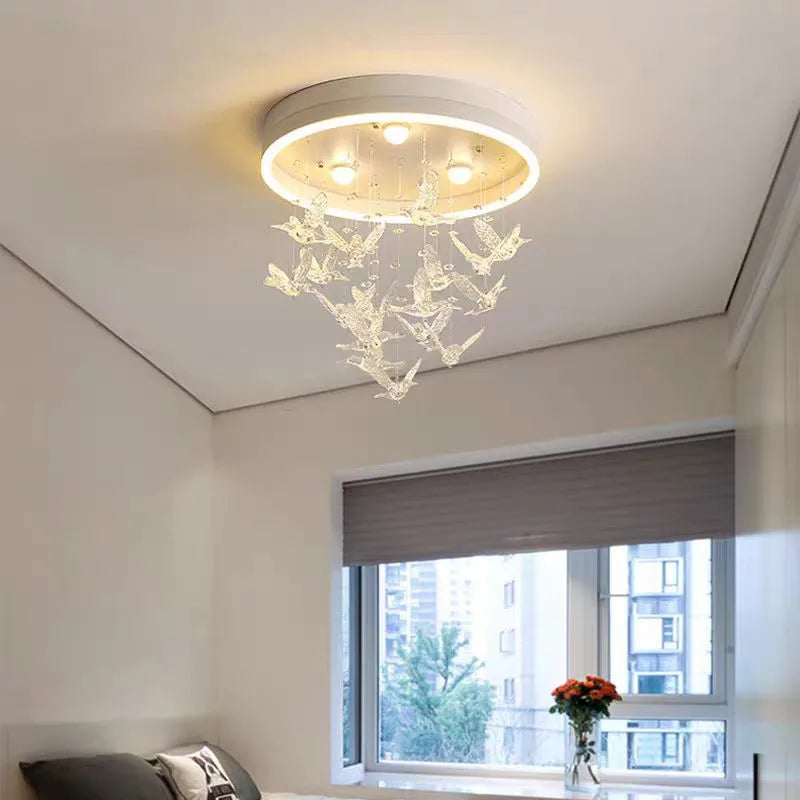 Afralia™ Flying Bird Ceiling Light for Girls Room Decor, White Princess Bedroom Lamp