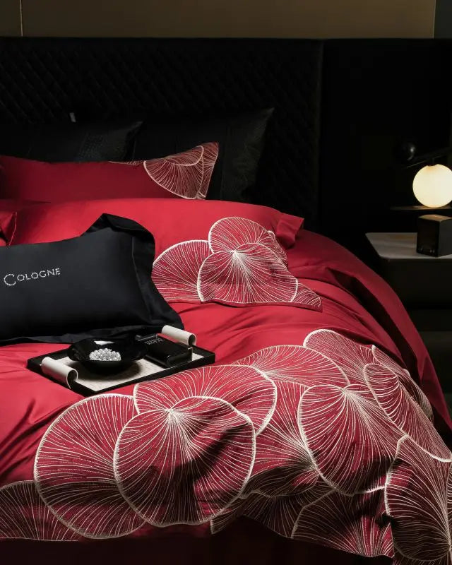 Afralia™ Embroidered Egyptian Cotton Bedding Set - Queen/King, Luxury Bed Sheet & Pillowcases