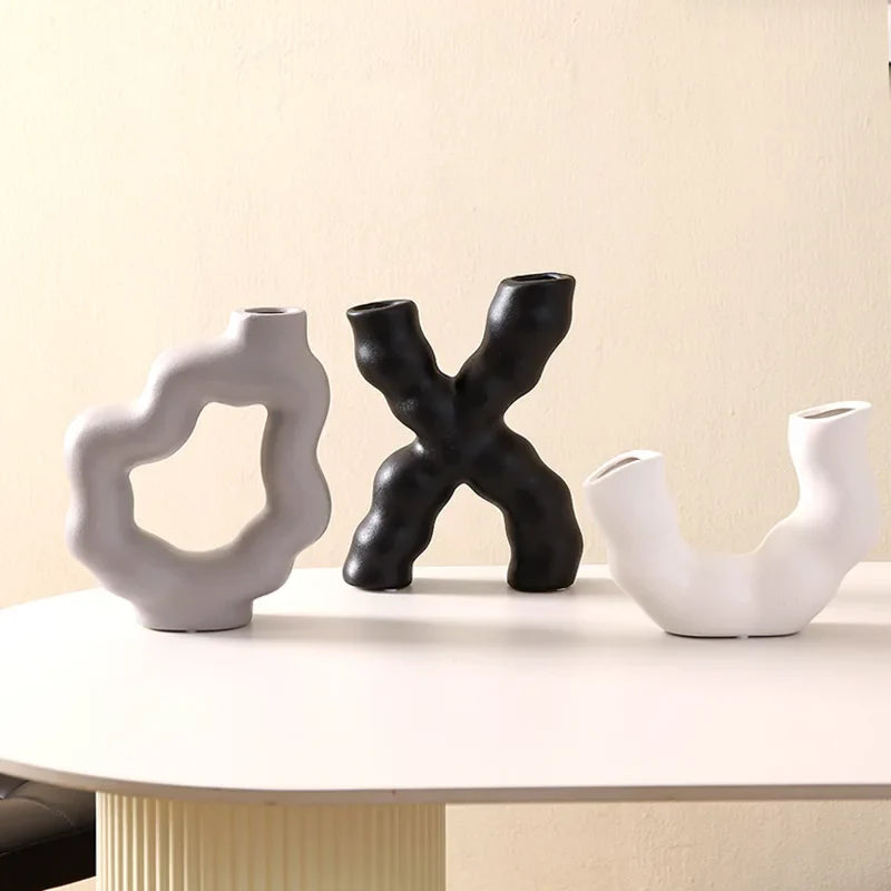 Afralia™ Geometric Ceramic Flower Vase for Stylish Home Decor & Flower Arrangement