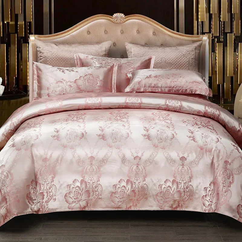 Afralia™ Satin Jacquard Bedding Set: Fitted Sheet, Duvet Cover, 2 Pillowcases - Queen King