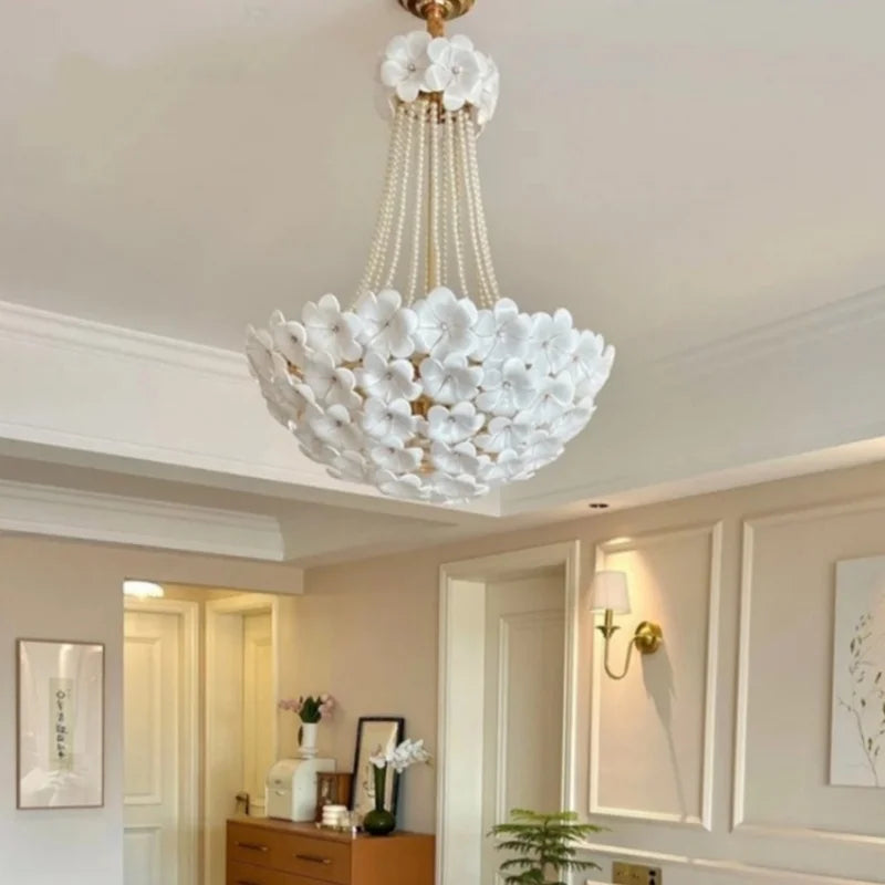 Afralia™ Glass Petal Pearl Ceiling Pendant Light