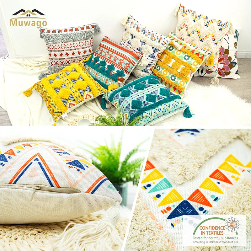 Afralia™ Bohemian Floral Throw Pillow Cover with Tassels