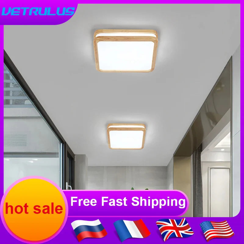 Afralia™ Modern Wooden LED Ceiling Lamp Minimalist Chandelier Pendant Light for Aisle, Bedroom, Corridor