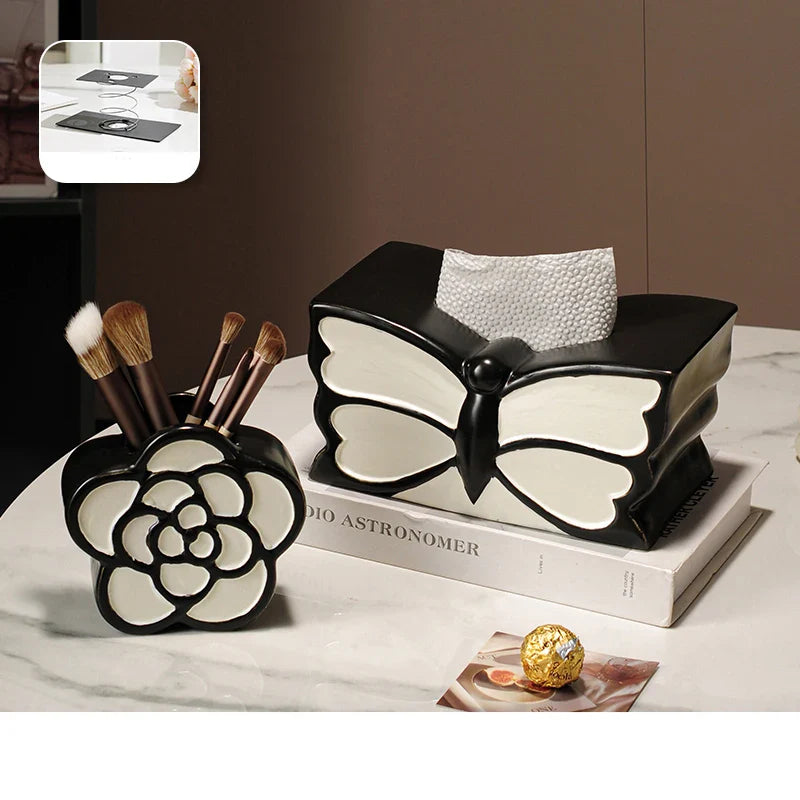 Afralia™ Butterfly Ceramic Tissue Box - Decorative Bedside Table Paper Towel Case