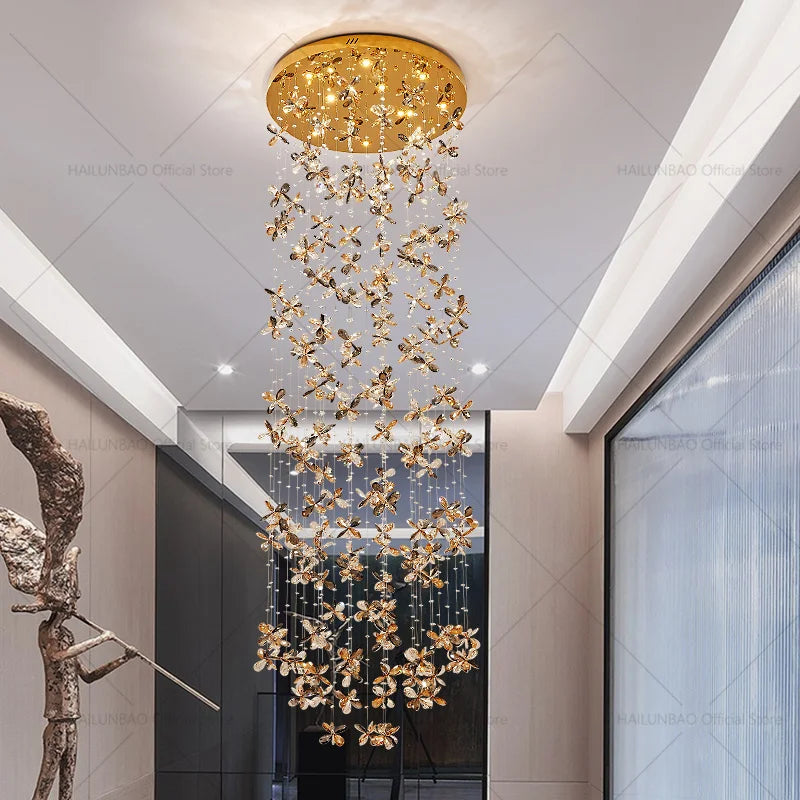 Afralia™ Crystal Staircase Chandelier | Modern Elegant Loft Villa Lighting Fixture
