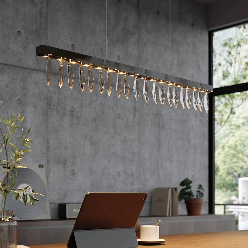 Afralia™ Silver Rectangle Crystal Chandelier for Dining Living Room Large Modern Style