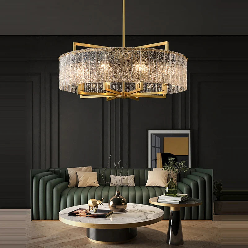 Afralia™ Dimmable LED Copper Glass Chandelier for Living Room
