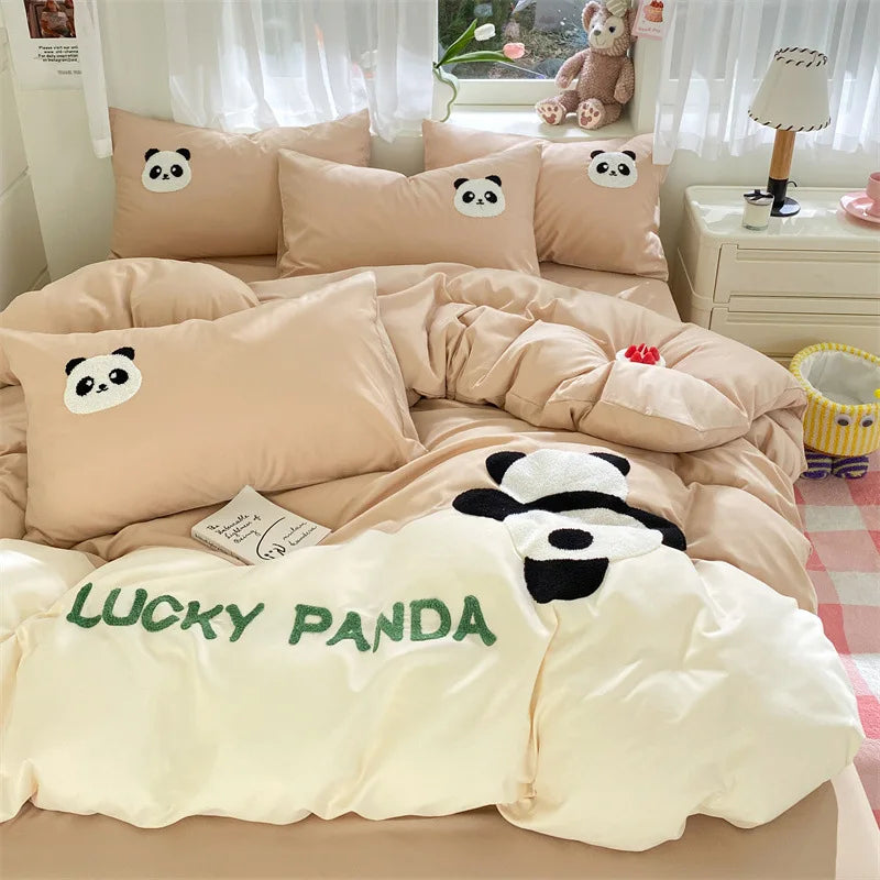 Afralia™ Color Block Cotton Embroidery Bedding Set for All Seasons