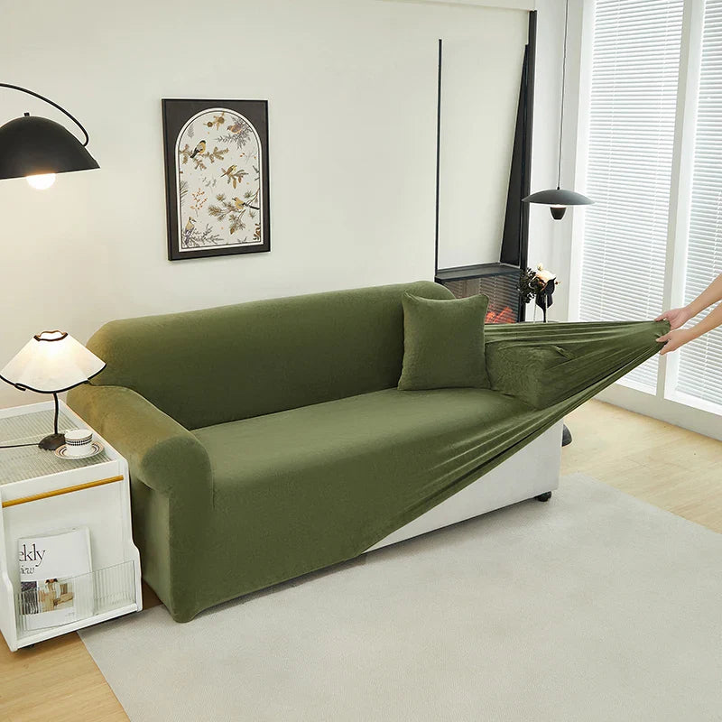 Afralia™ Fleece Velvet Sofa Cover: Stretch Slipcover for Loveseat & Couch, Solid Color