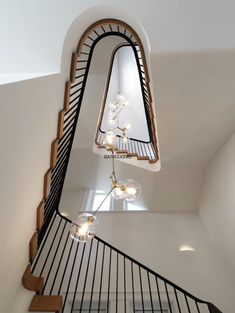 Afralia™ Glass Branching Staircase Chandelier with LED Multi-Color Lampshades.