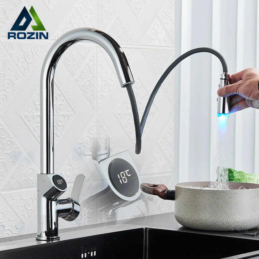 Afralia™ Smart Kitchen Faucet with Temperature Display & LED Sprayer