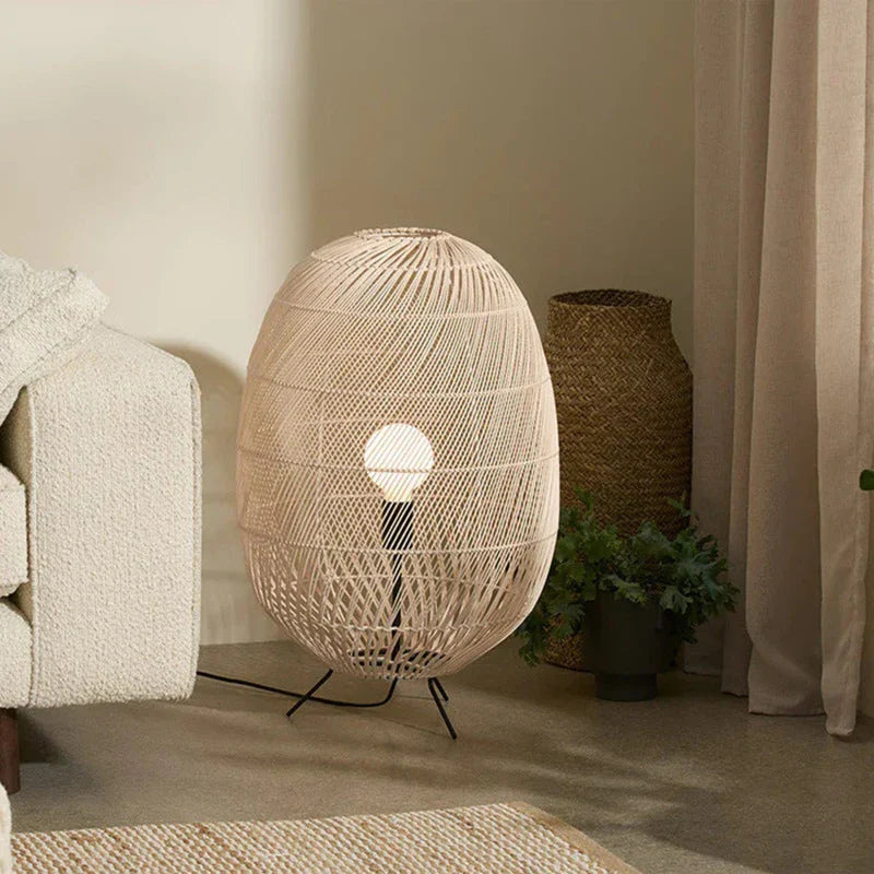 Afralia™ Rattan Ball Floor Lamp for Living Room, Bedroom, Study - Hand-Woven Wood Floor Light