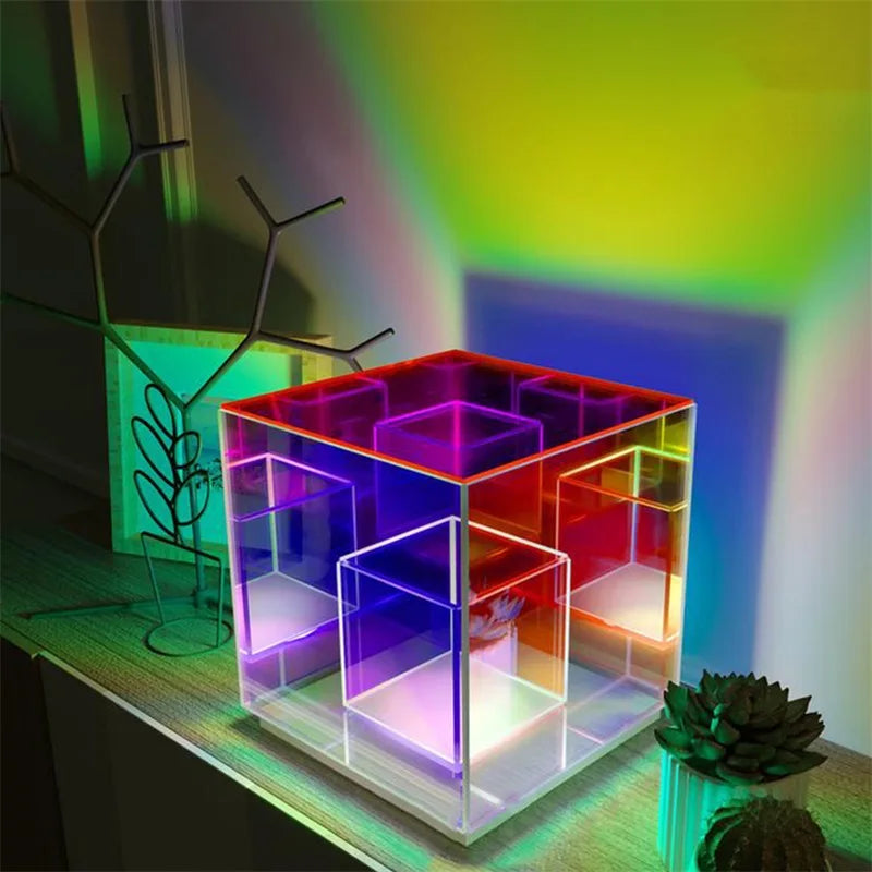Afralia™ LED Square Color Cube Table Lamp for Home Bedroom Decoration