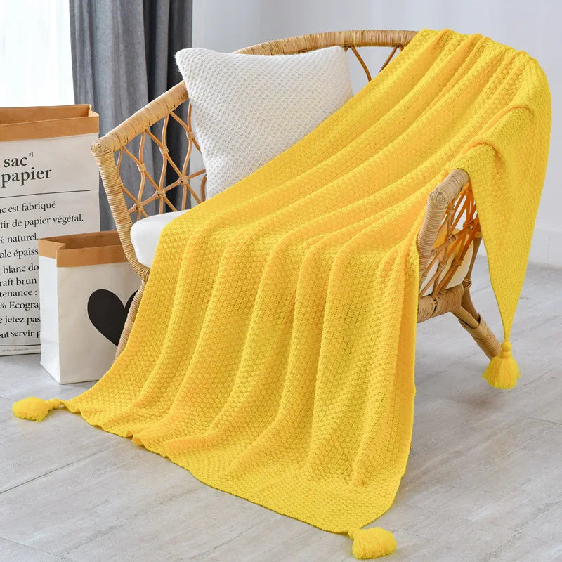 Afralia™ Knitted Sofa Throw Blanket with Fringe Yarn