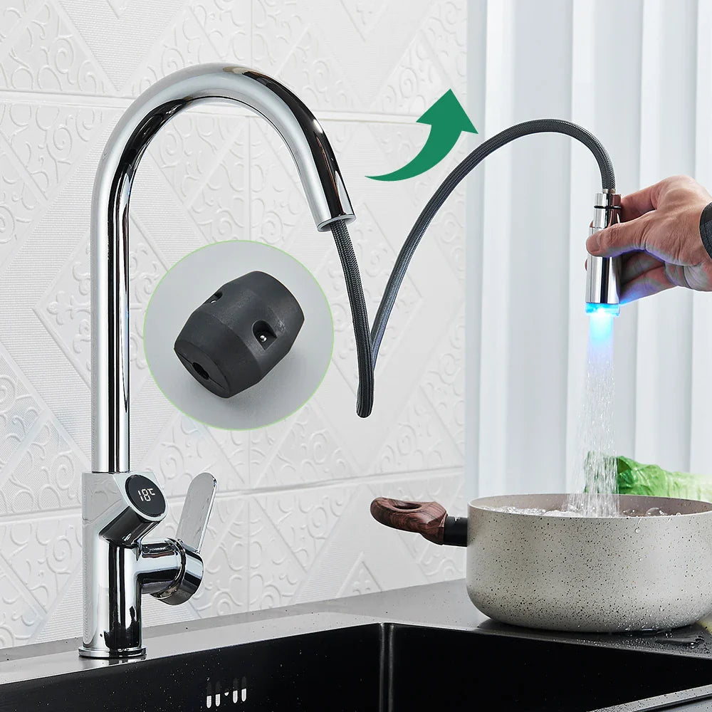 Afralia™ Smart Kitchen Faucet with Temperature Display & LED Sprayer