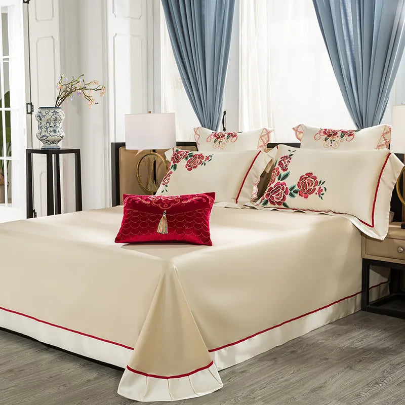 Afralia™ 200S Embroidery Egyptian Cotton Bedding Set - Queen King Linens
