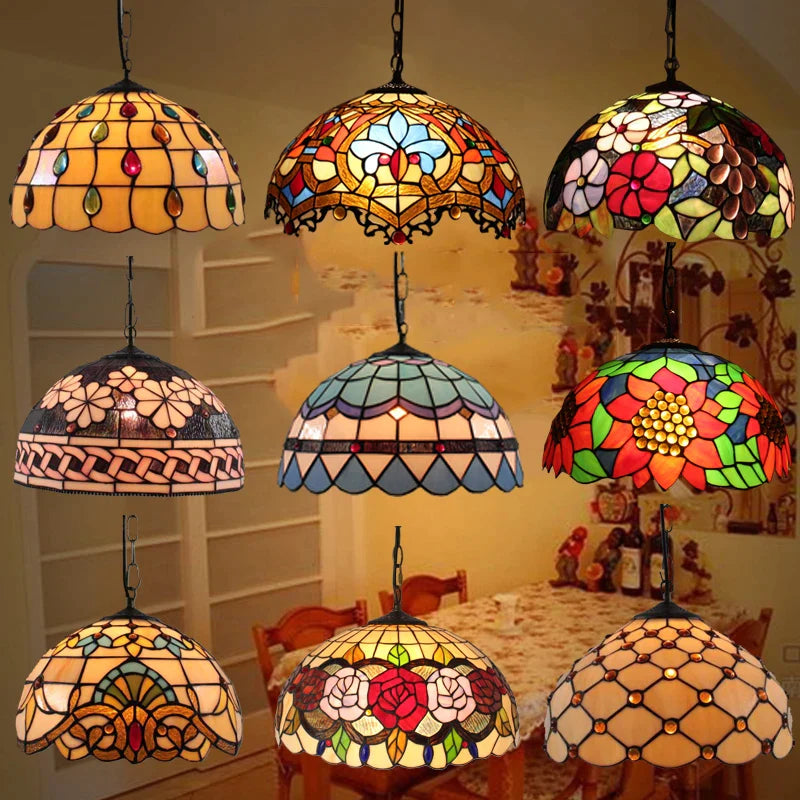 Afralia™ Colorful Glass Chandelier: Retro Tiffany Style Lamp for Creative Home Decor