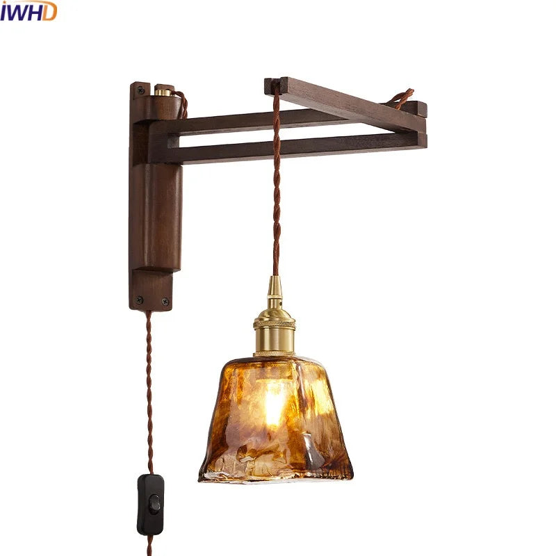 Afralia™ Modern LED Wall Lamp Wood Glass Nordic Bathroom Bedroom Living Room Light