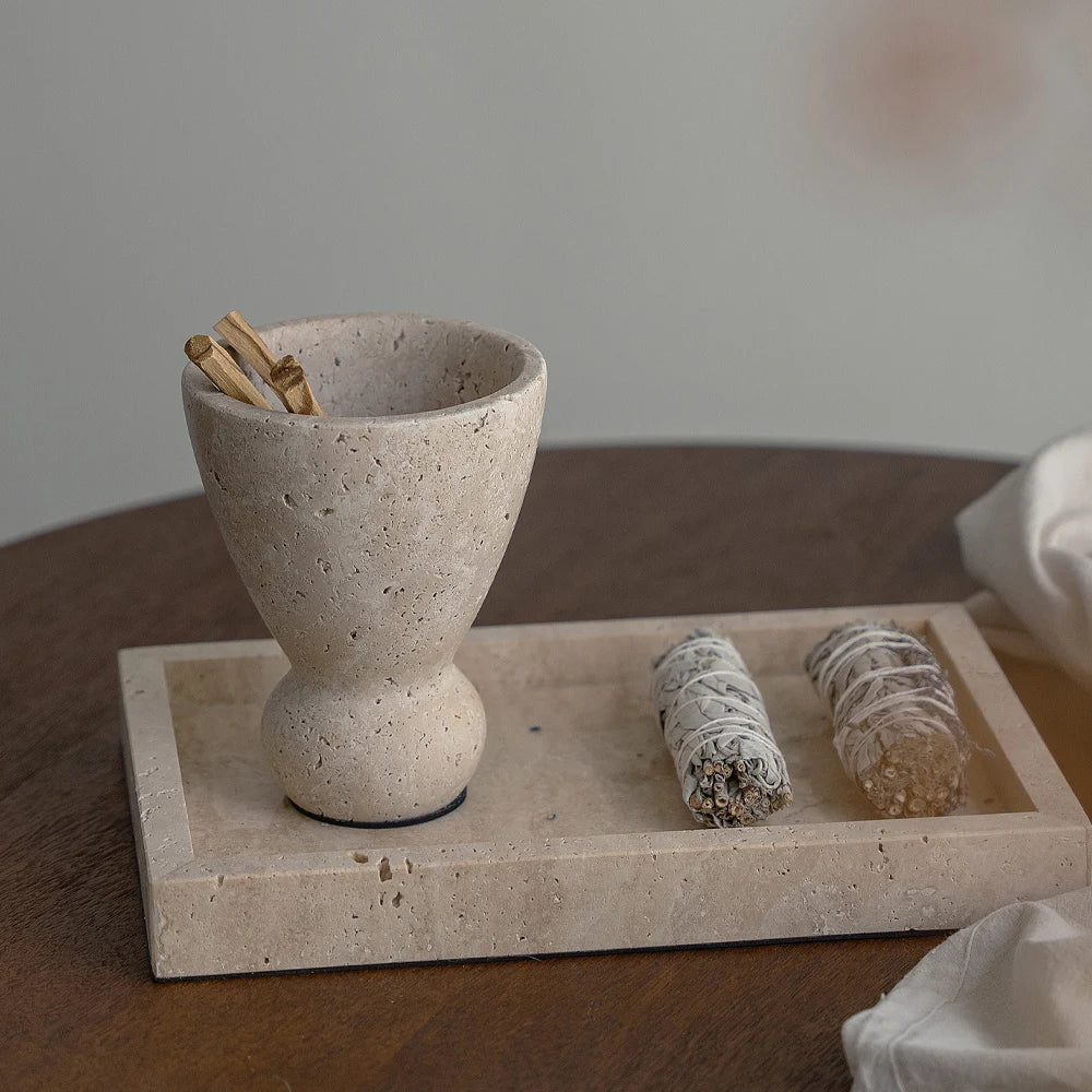 Afralia™ Travertine Mubkhar Wood Incense Holder & Palo Santo Burner