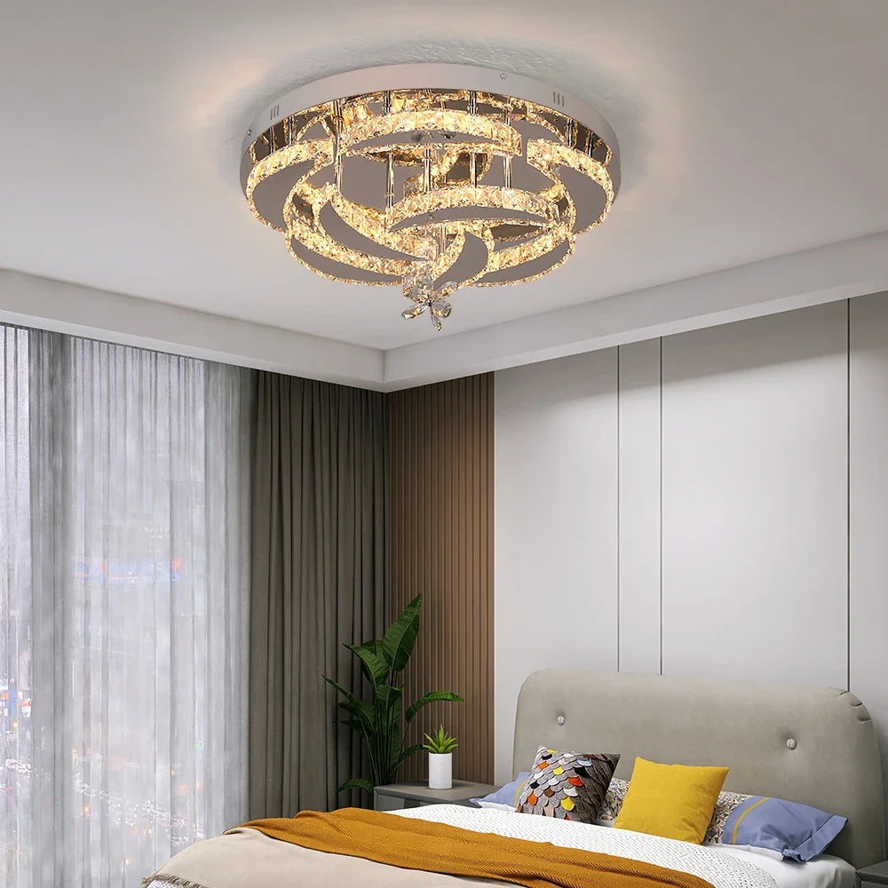 Afralia™ Luxury Crystal LED Chandelier Ceiling Lamp for Living Dining Room