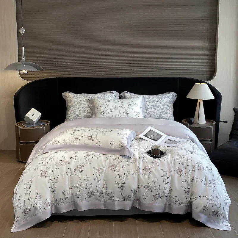 Afralia™ Eucalyptus Fiber Flowers Bedding Set: Duvet Cover, Bed Sheet, Pillowcase - 4Pcs