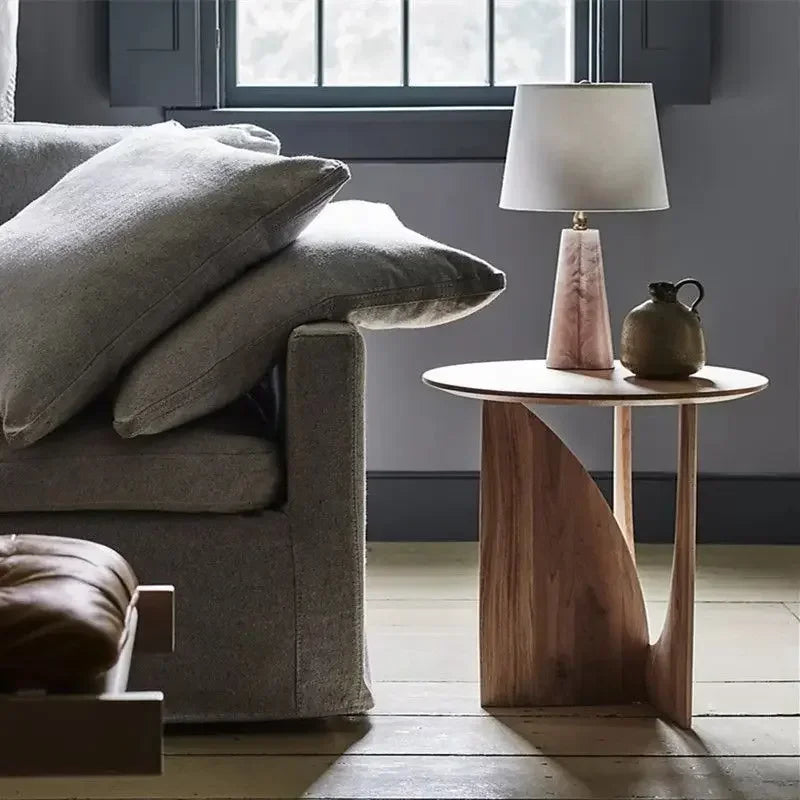 Afralia™ Circular Walnut Wood Coffee Table for Living Room with Solid Nordic Design