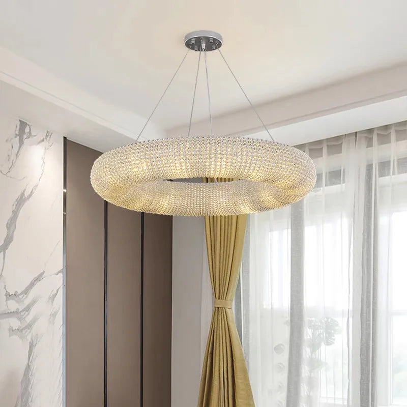 Afralia™ Crystal Loft Chandelier: Modern Luxury Circle Pendant Lamp for Living Room Lighting