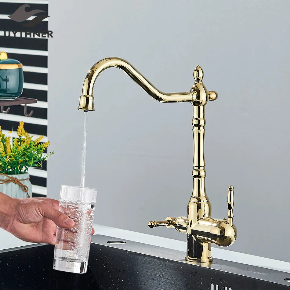 Afralia™ Dual Spout Filter Faucet with 360° Rotation for Kitchen Water Purification