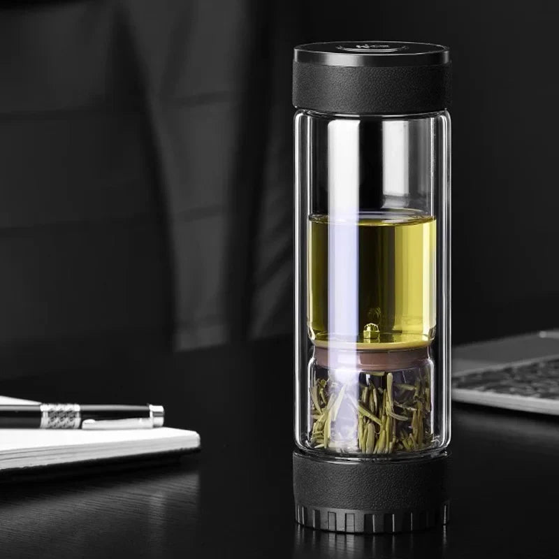 Afralia™ Portable Glass Tea Bottle Tumbler with Separate Brewing and Filtering Bins