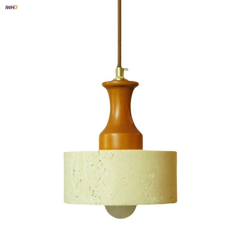 Afralia™ Wabi Sabi LED Pendant Lights Brown Wood Stone Yellow Travertine Hang Lamp