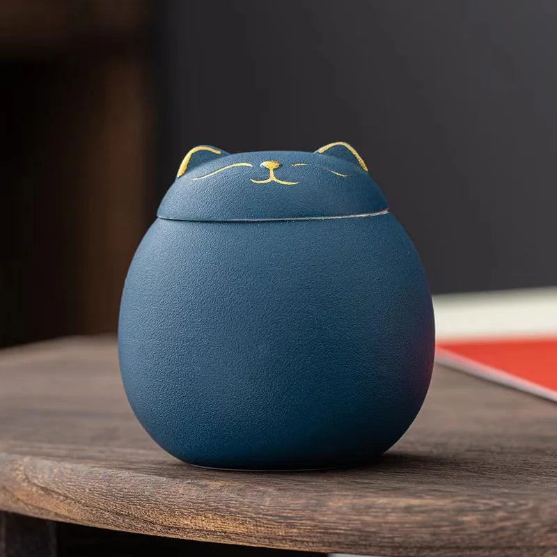 Afralia™ Lucky Cat Tea Storage Jar: Cute Ceramic Can for Household Tea and Candy Storage