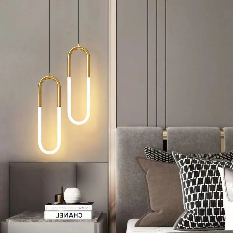 Afralia™ Nordic U-shaped Bedroom Chandelier - Modern Pendant Lights for Background Decoration.