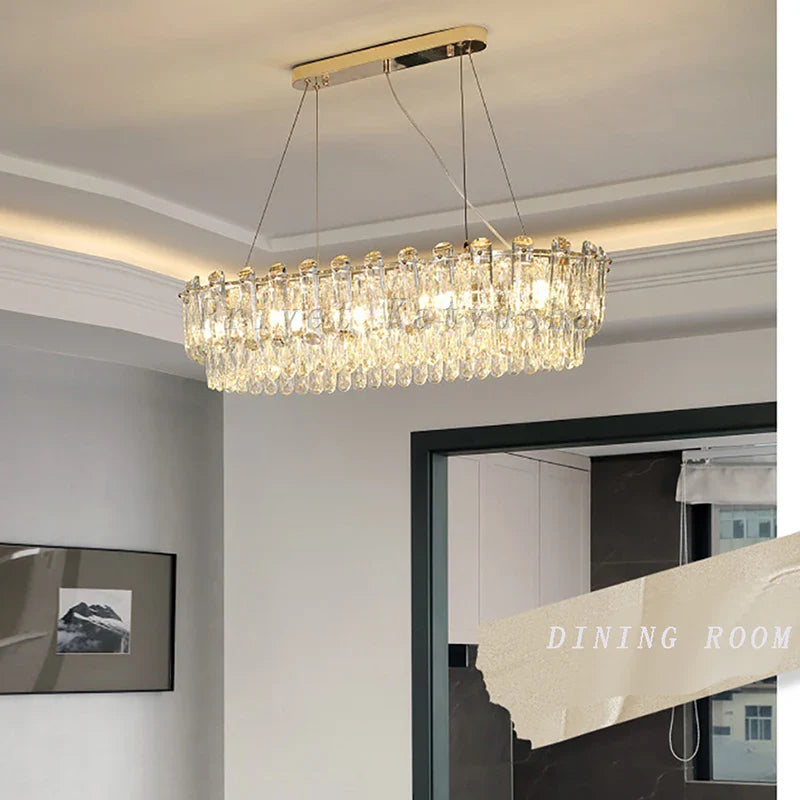 Afralia™ Crystal Pendant Chandelier Modern Luxury Dimmable Island Light Minimalist Home Decor