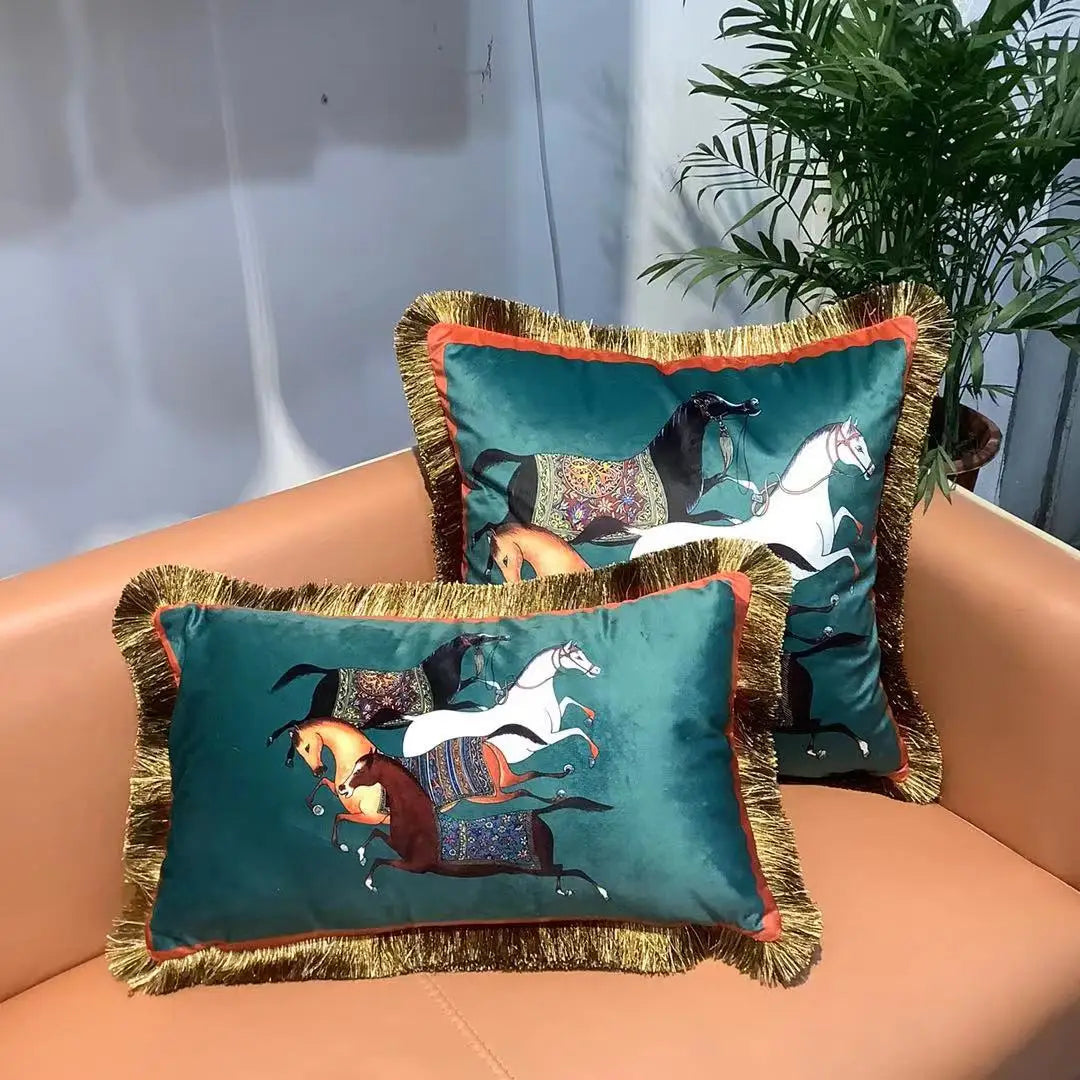 Afralia™ Luxury Horse Waist Cushion Cover with Tassel Detail for Sofa Decoration