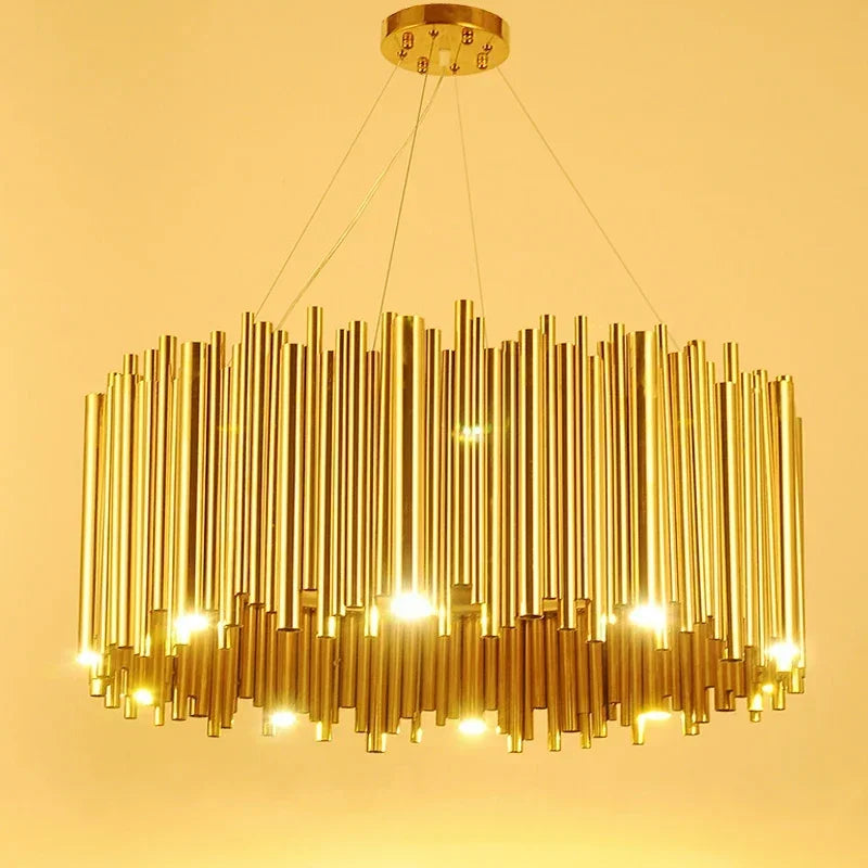 Afralia™ Gold Brubeck LED Chandelier Pendant Light - Stylish Aluminum Alloy Tube Suspension Luminaire