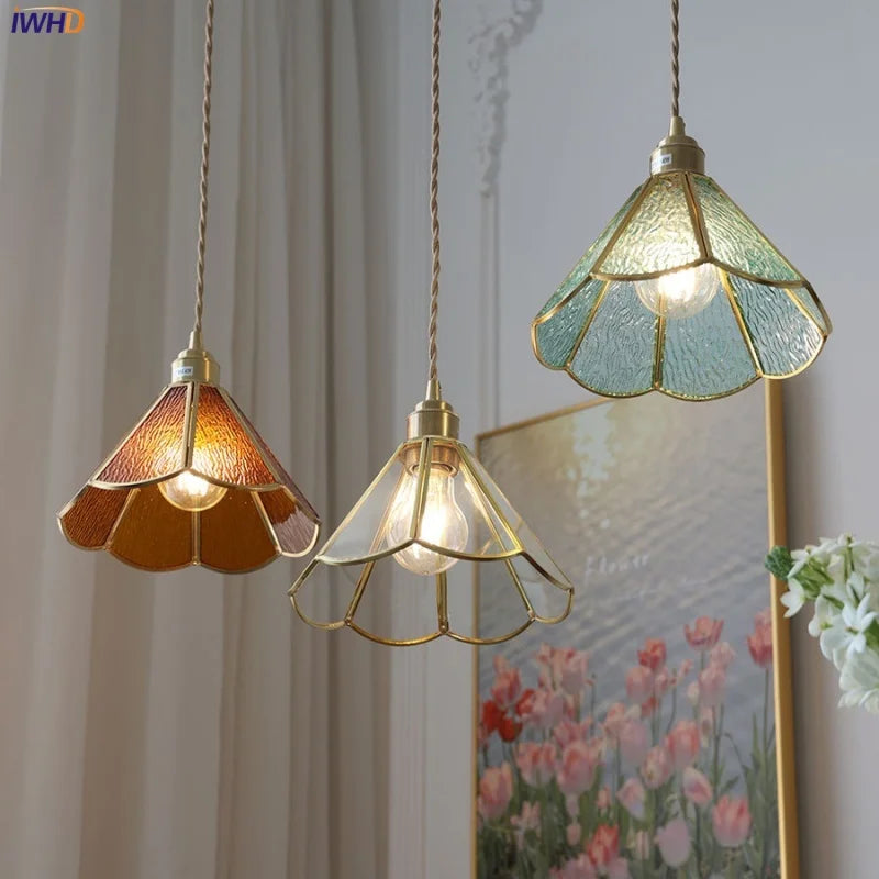 Afralia™ Vintage Copper E27 Pendant Lamp for Living/Dining Room - Glass Hanging Lights