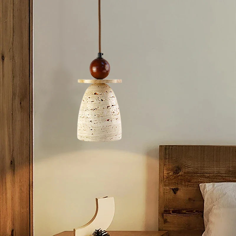 Afralia™ Yellow Travertine Wood Pendant Light - LED Hanging Lamp for Dining Living Room