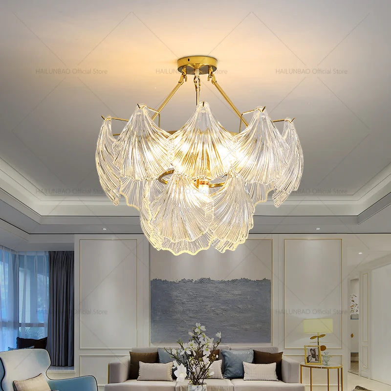 Afralia™ Pearl Crystal Chandelier for Dining Living Bedroom, Elegant French Shell Glass Light